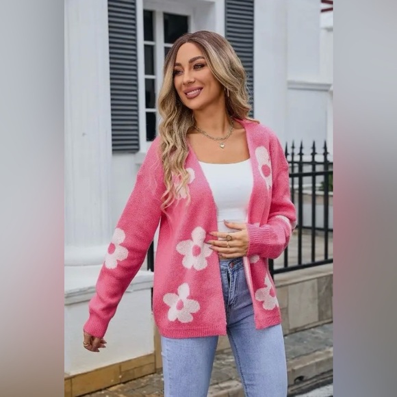 Just In! Pink Open Front Floral Cardigan NWT Size L-XL - Picture 1 of 5